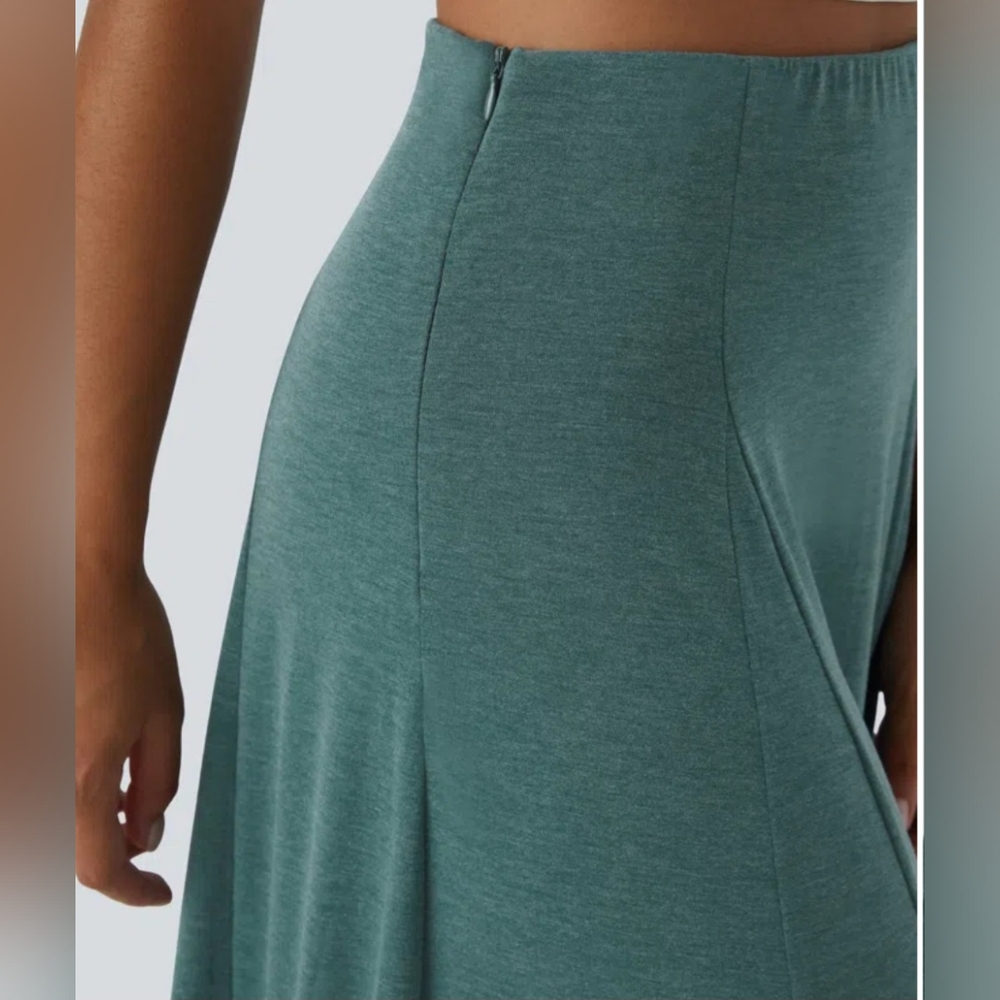 HALARA Elegant Flowy Maxi Skirt In Jade Green Floral Yarn- Very Flattering!! - Picture 6 of 13